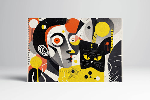 Abstract Narratives: Dadaism with a Feline Twist Wall Art Home Decor Eco Leather Print
