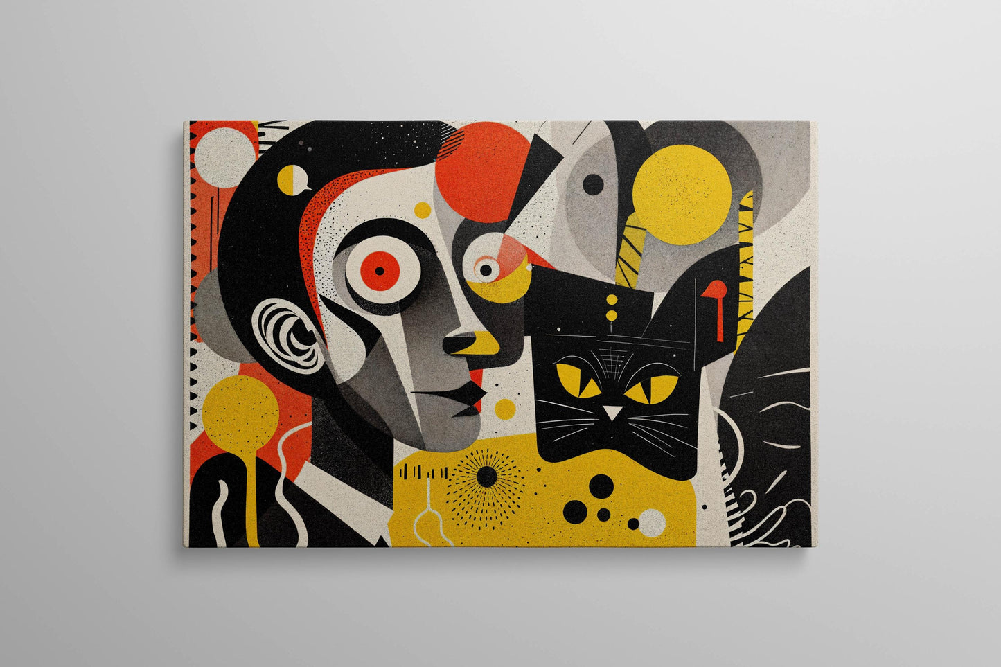Abstract Narratives: Dadaism with a Feline Twist Wall Art Home Decor Eco Leather Print Wall 2D
