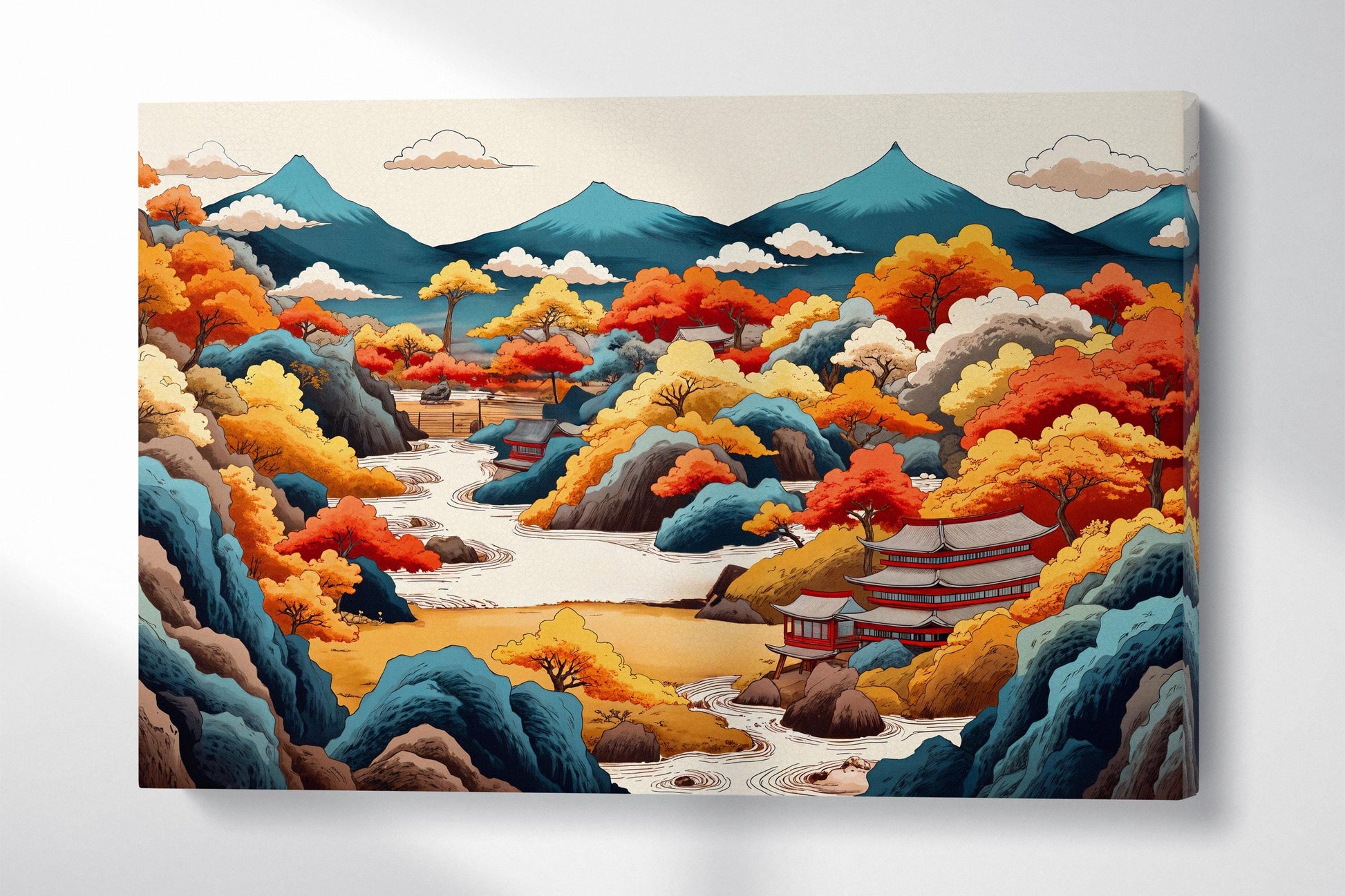 Golden Amber Serenity Japan's Autumn Ukiyo-e Wall Art Eco Leather Print Wall 3D