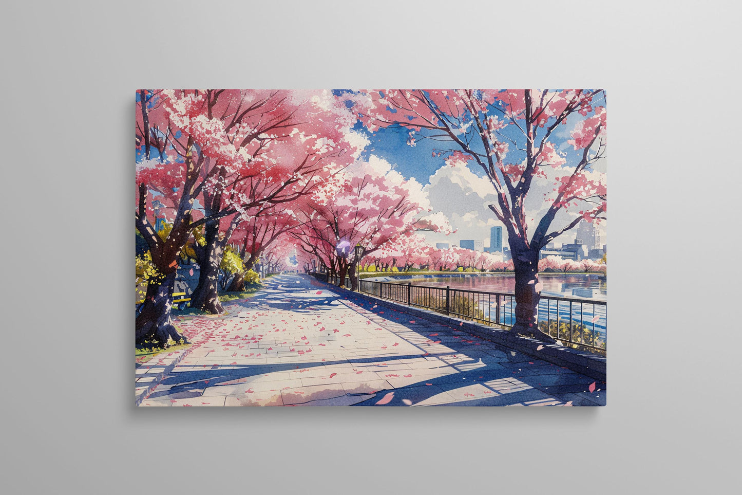 Blossoms of Spring Sakura Lake in Anime Japan Wall Art Home Decor Eco Leather Print Wall 2D