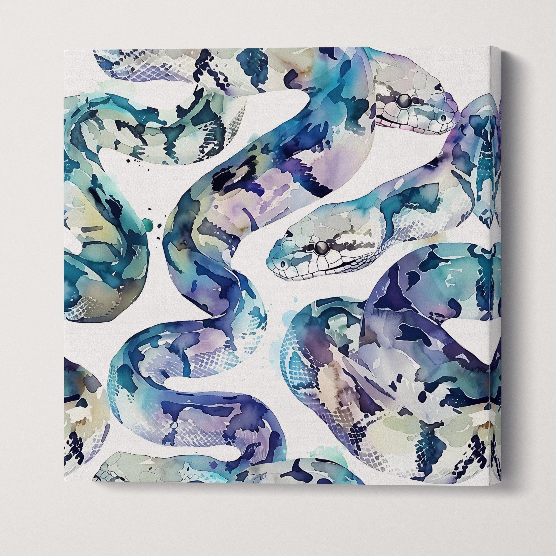 Year of the Snake Watercolor Python Elegance Canvas Wall Art Framed Eco Leather Print