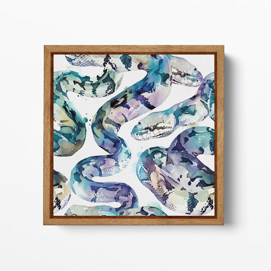 Year of the Snake Watercolor Python Elegance Canvas Wall Art Framed Eco Leather Print Wood Frame