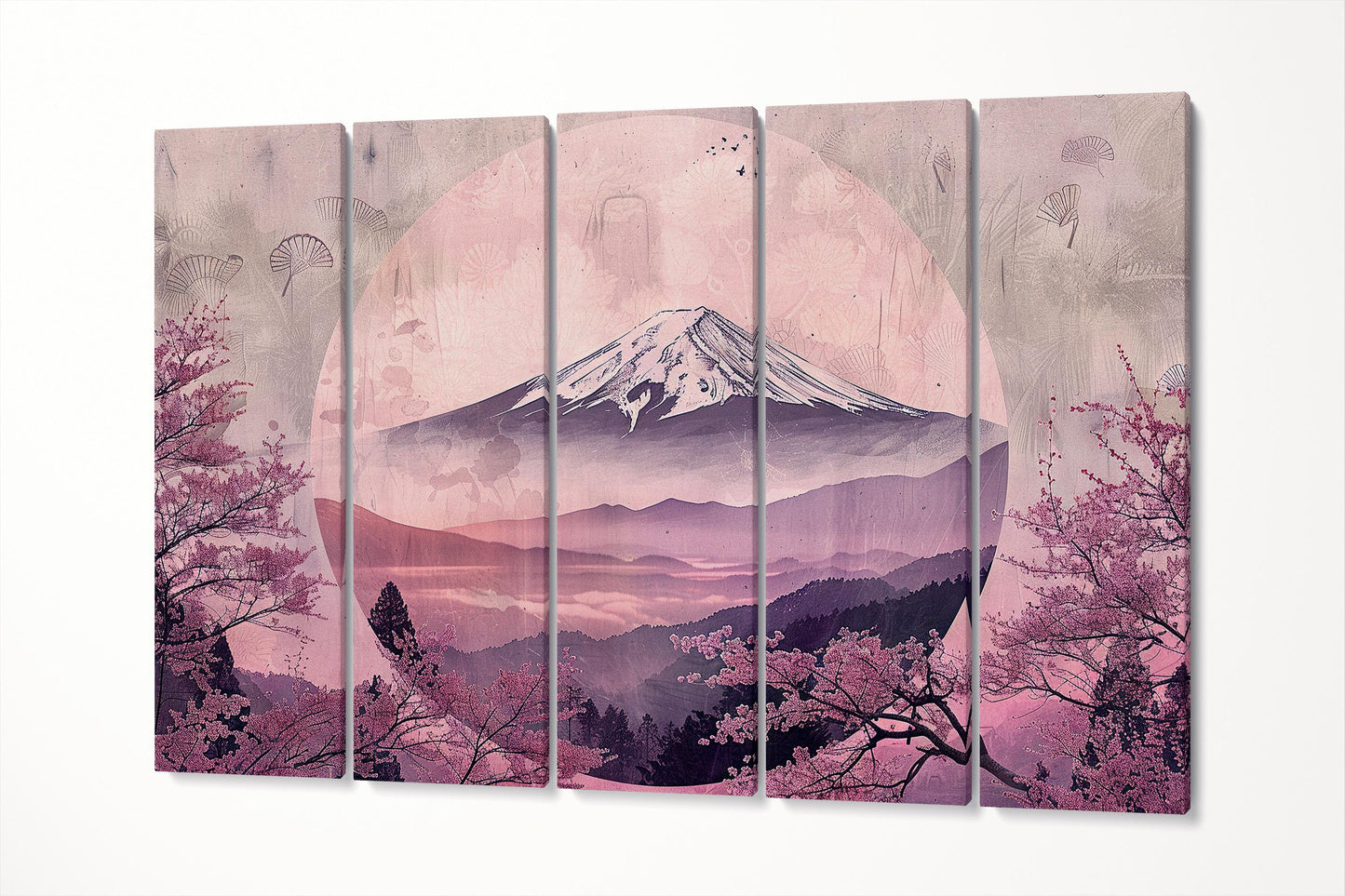 Cherry Blossom Pink Fuji Canvas Eco Leather Print 5 Panels