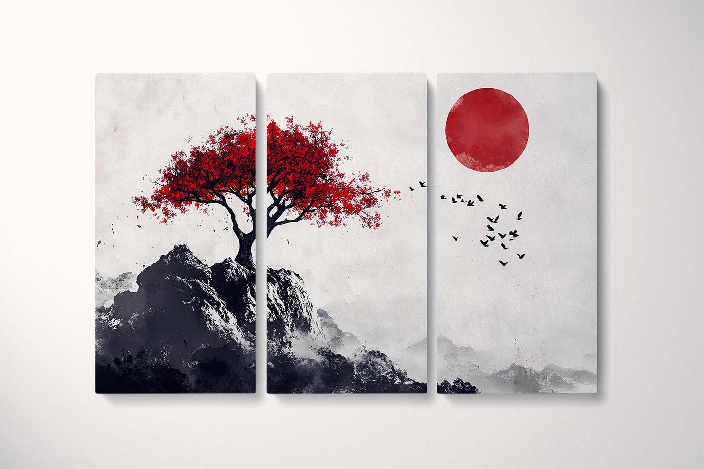 Solitude Under the Rising Sun Canvas Wall Decor Eco Leather Print Triptych