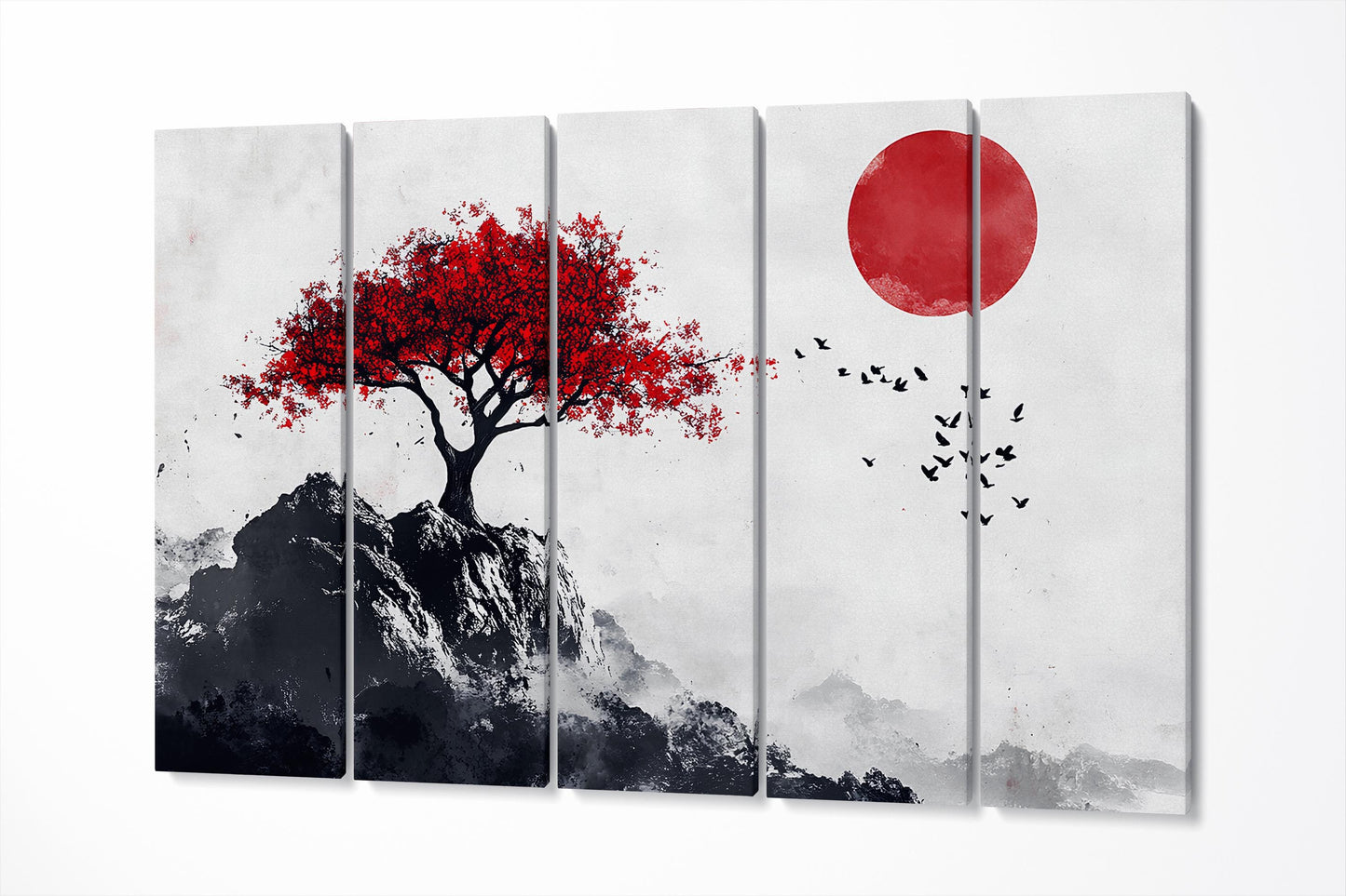Solitude Under the Rising Sun Canvas Wall Decor Eco Leather Print 5 Panels