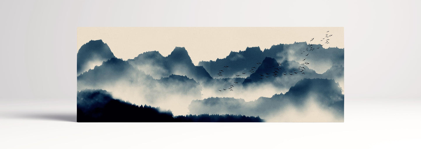 Japanese mountain landscape artwork canvas print 105x36 cm