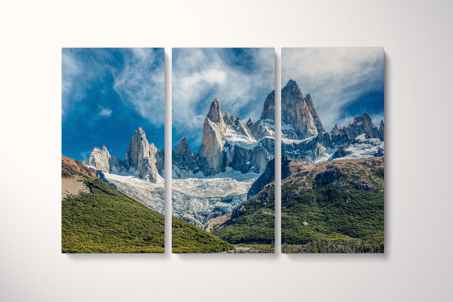 Monte Fitz Roy, Andes, Patagonia canvas eco leather print Triptych