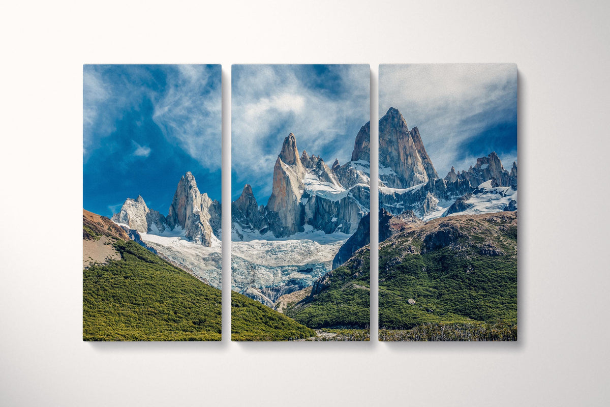 Monte Fitz Roy, Andes, Patagonia canvas eco leather print Triptych