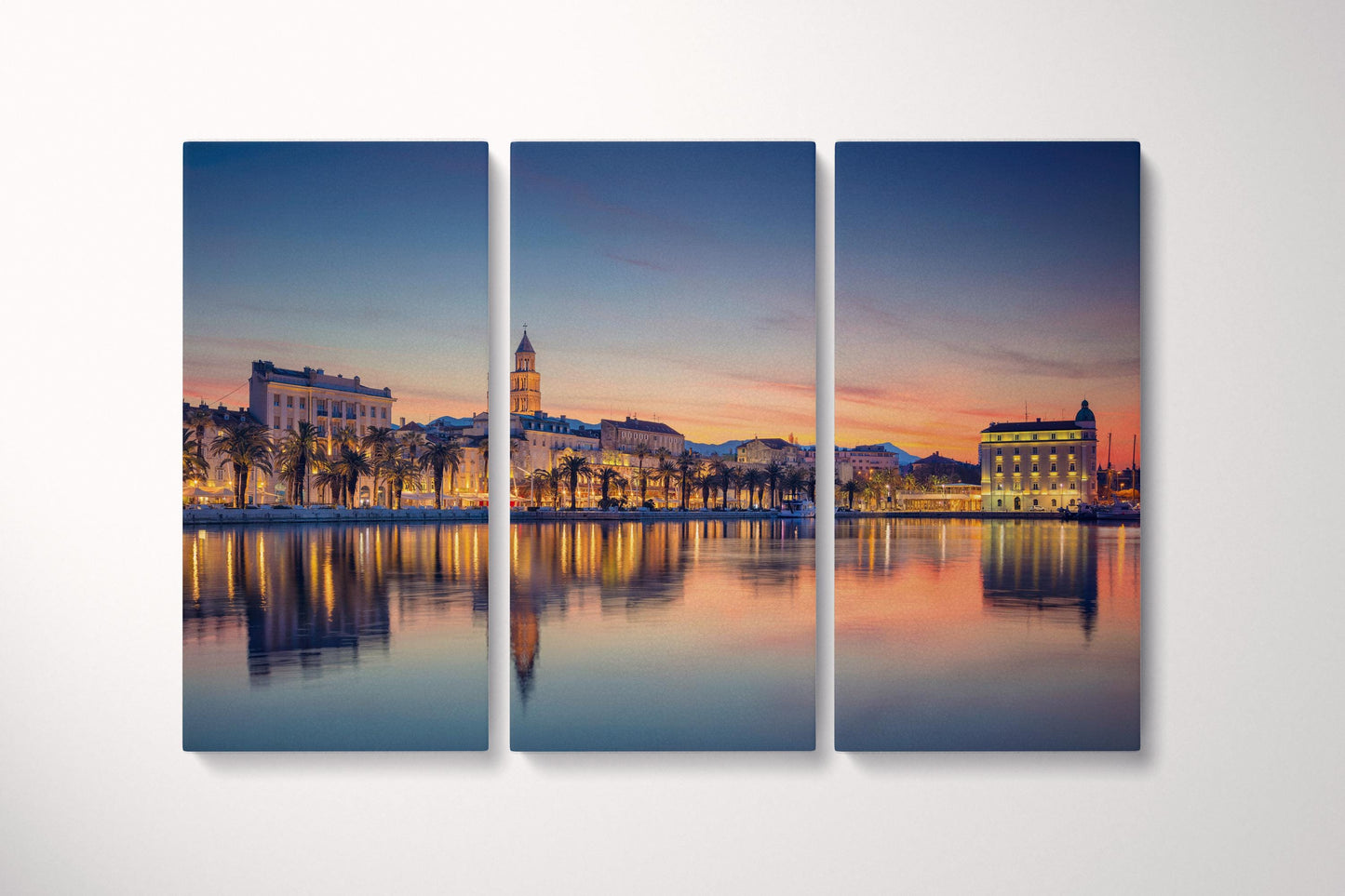 Split at sunrise canvas leather print Trptych