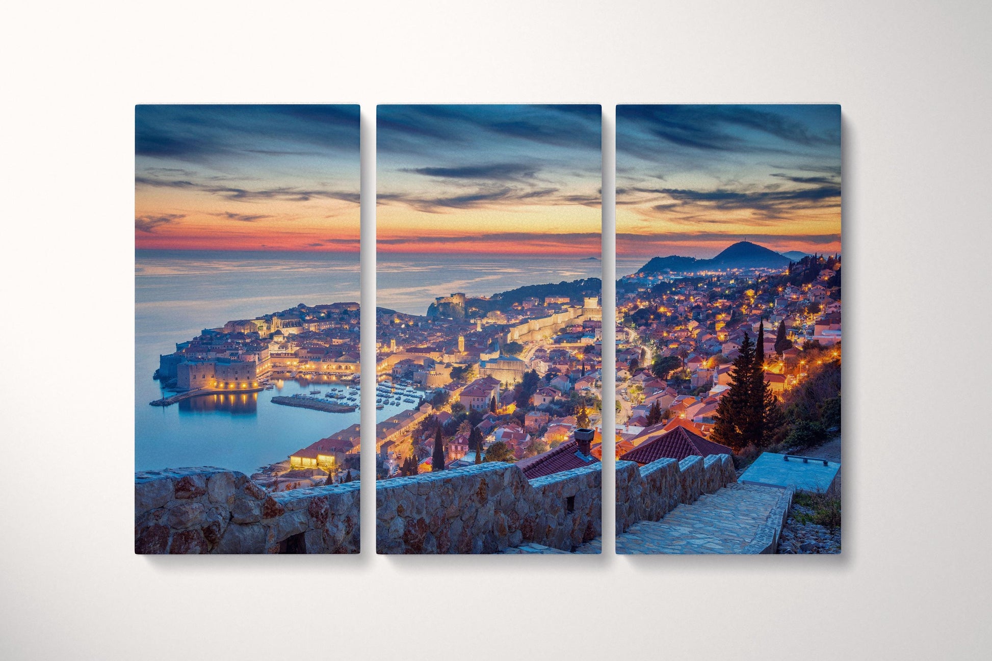 Dubrovnik at sunset canvas leather print triptych
