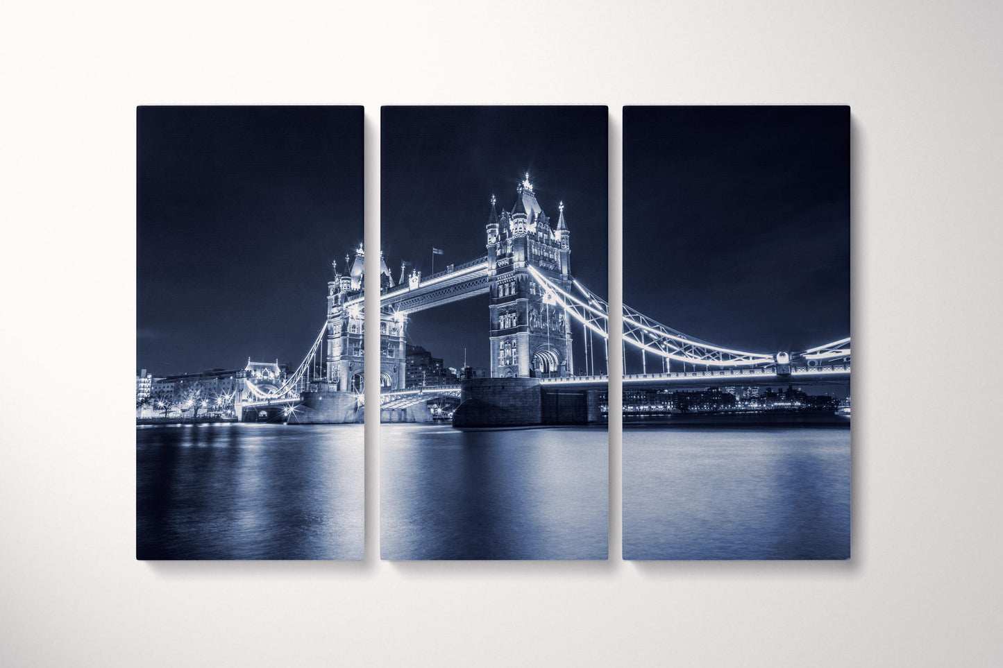 Tower Bridge London at Night Canvas Eco Leather Print Triptych