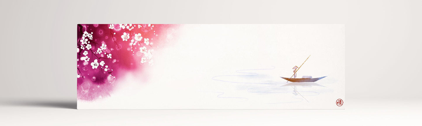 Japanese lake sakura cherry blossom artwork wall decor canvas print 100x30 cm