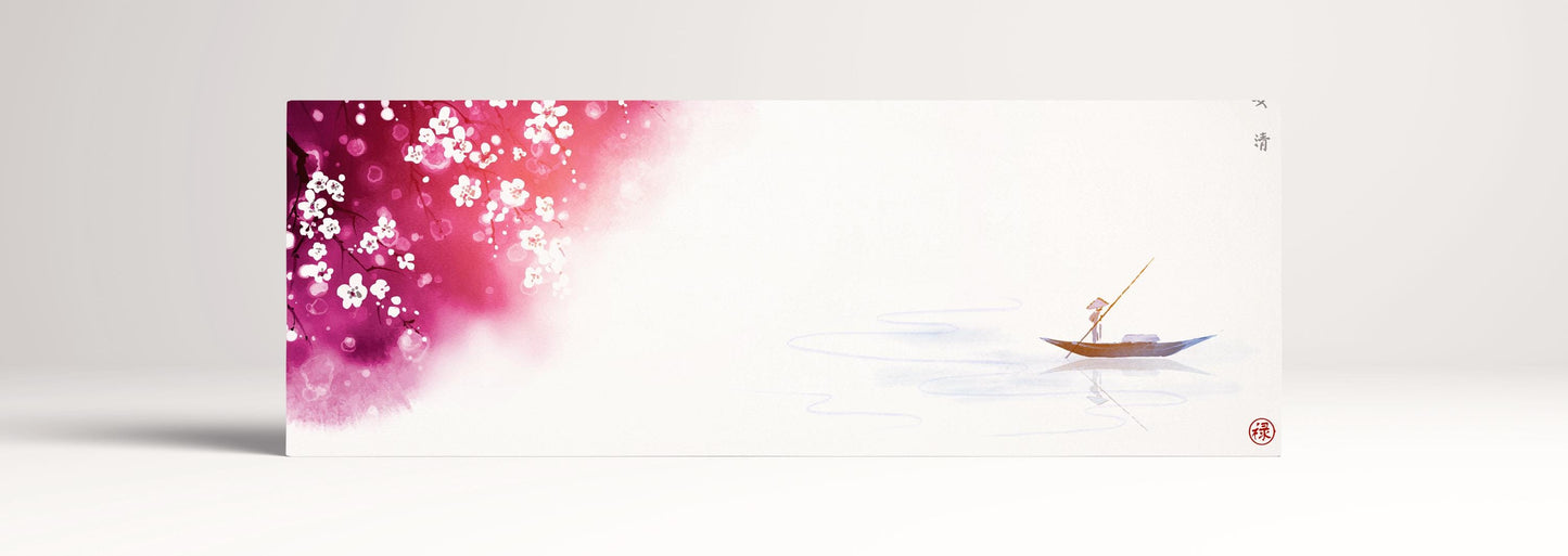 Japanese lake sakura cherry blossom artwork wall decor canvas print 105x36 cm