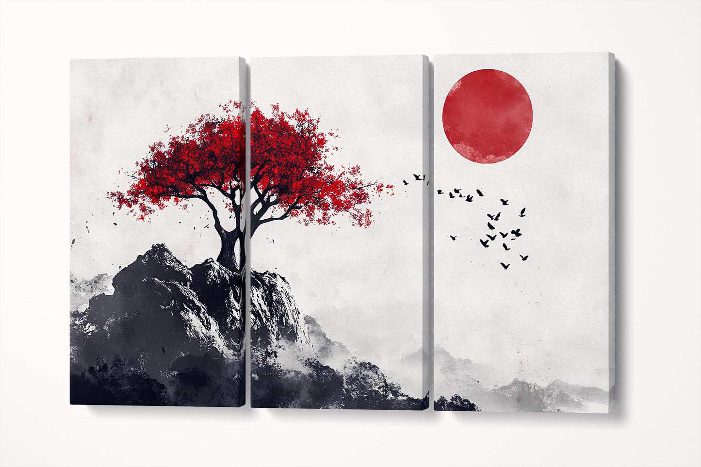 Solitude Under the Rising Sun Canvas Wall Decor Eco Leather Print Triptych 3D