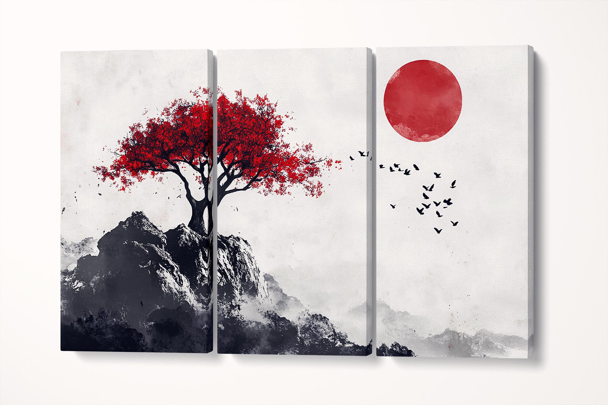 Solitude Under the Rising Sun Canvas Wall Decor Eco Leather Print Triptych 3D