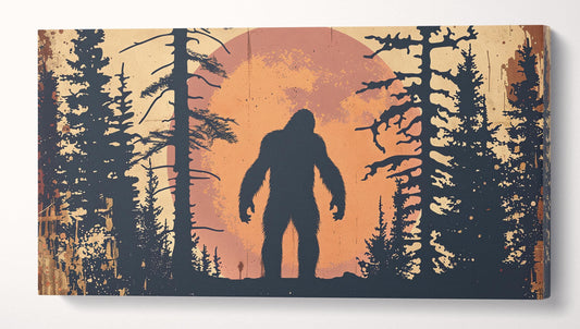 Bigfoot Silhouette in the Forest Wall Art Canvas Eco Leather Print Wall 3D