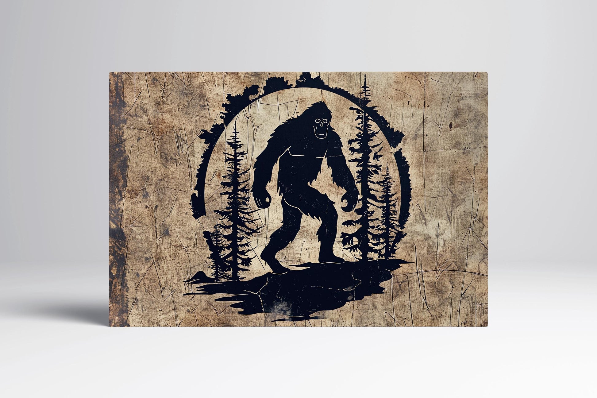 Legend of the Wild Bigfoot Silhouette Wall Art Eco Leather Canvas Print
