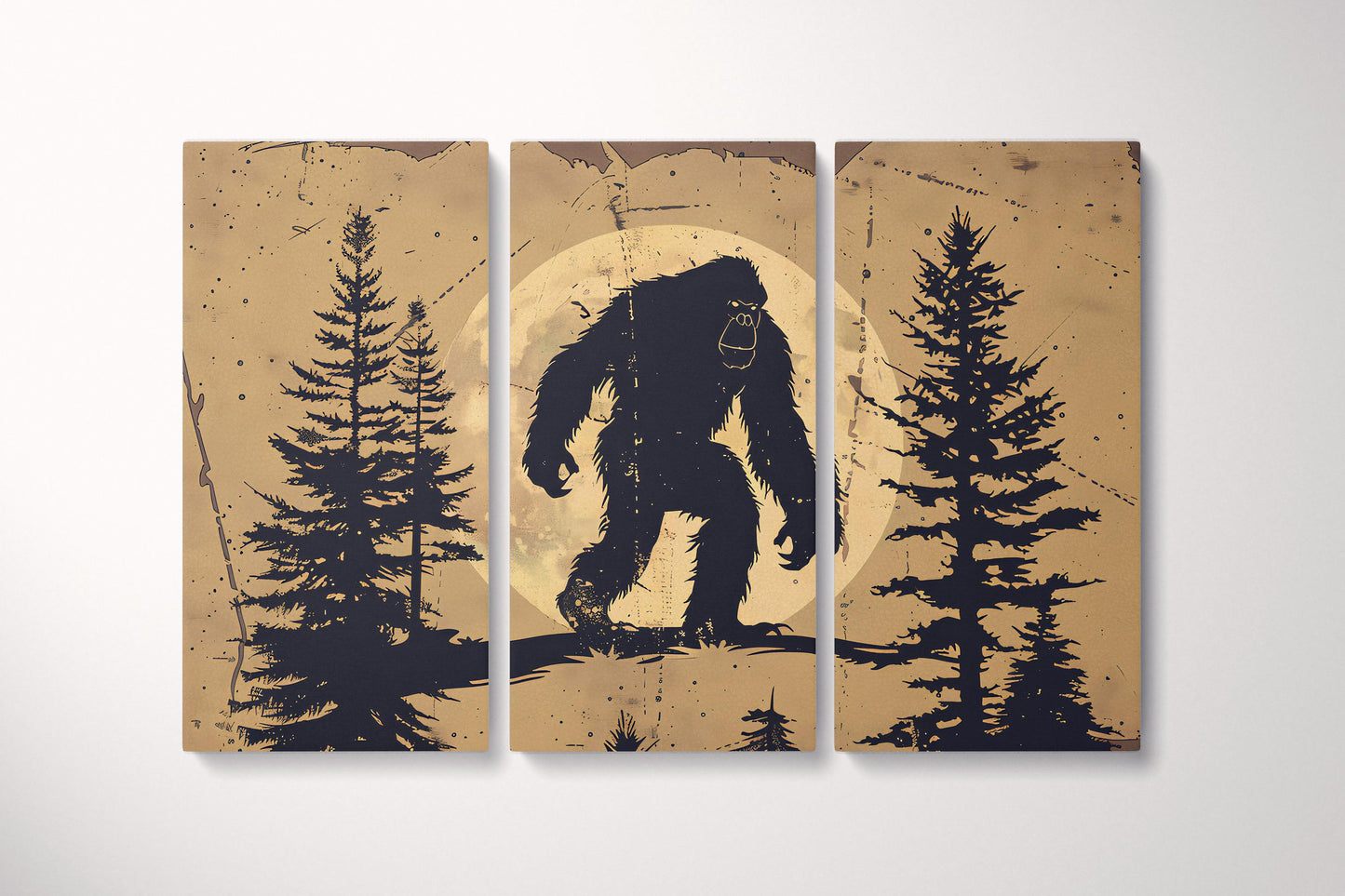 Moonlit Legend Bigfoot Forest Silhouette Wall Art Eco Leather Canvas Print Triptcyh