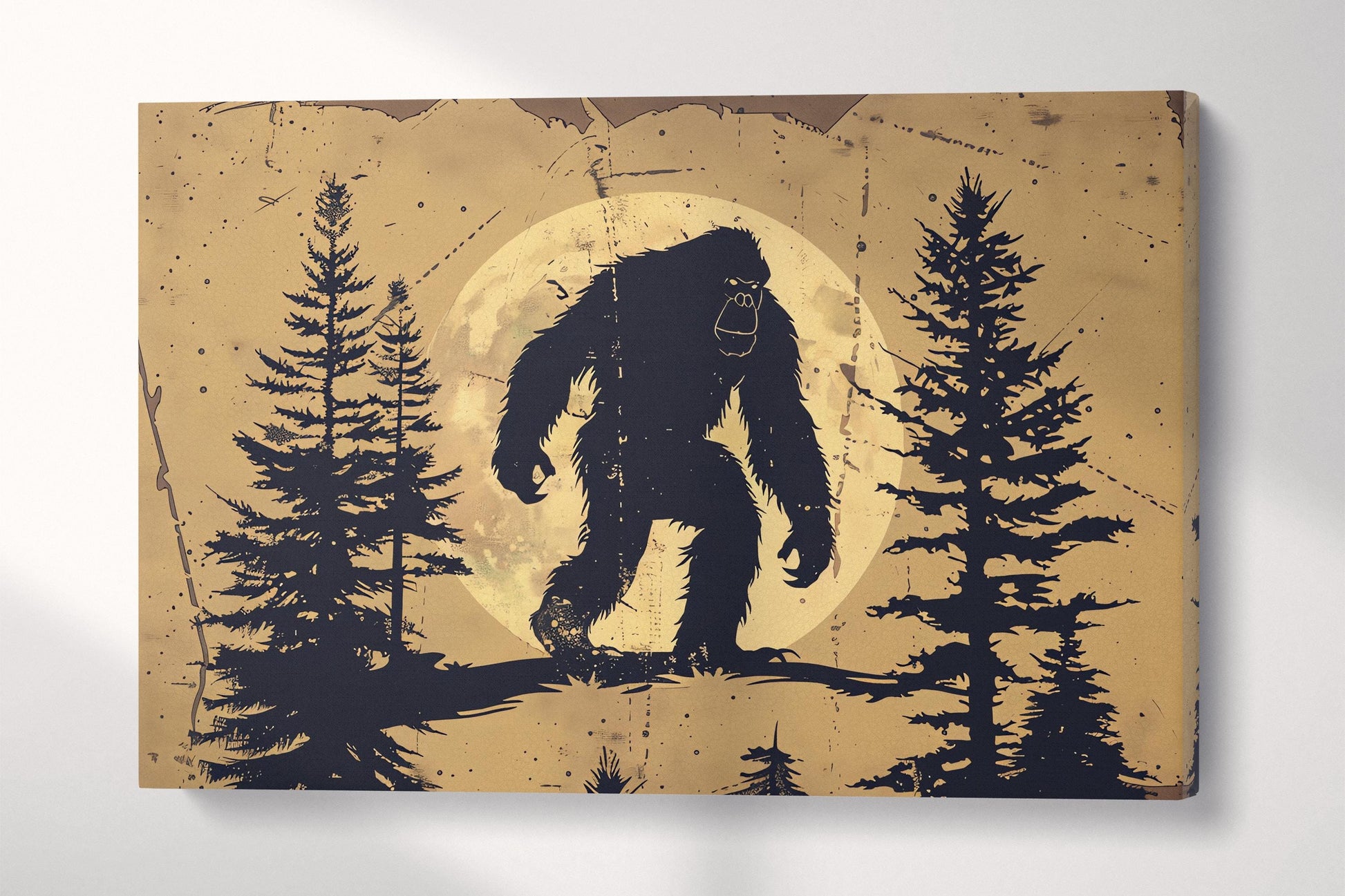 Moonlit Legend Bigfoot Forest Silhouette Wall Art Eco Leather Canvas Print 3D