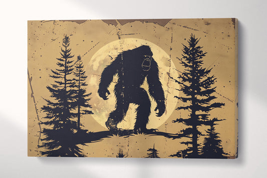 Moonlit Legend Bigfoot Forest Silhouette Wall Art Eco Leather Canvas Print 3D