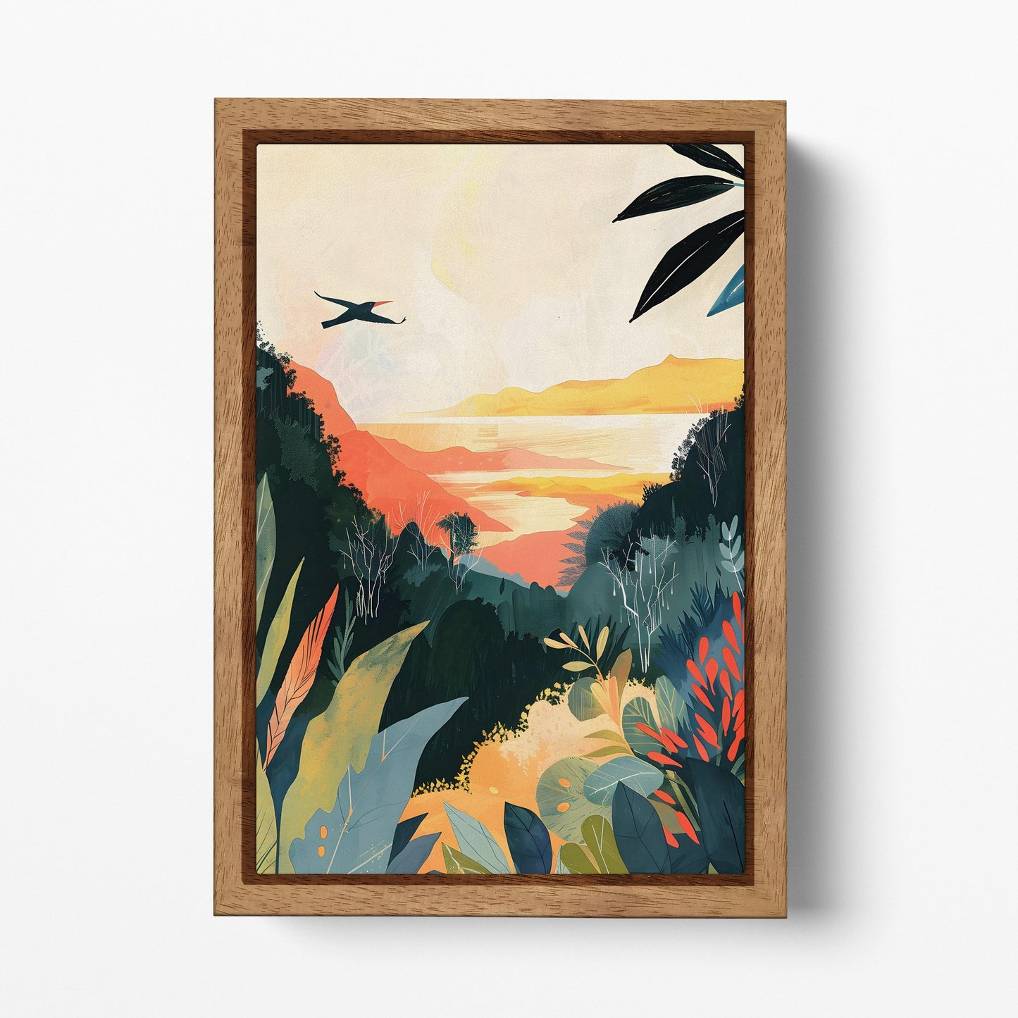 Tropical Horizon Modern Nature Wall Art Wood Frame Eco Leather Print