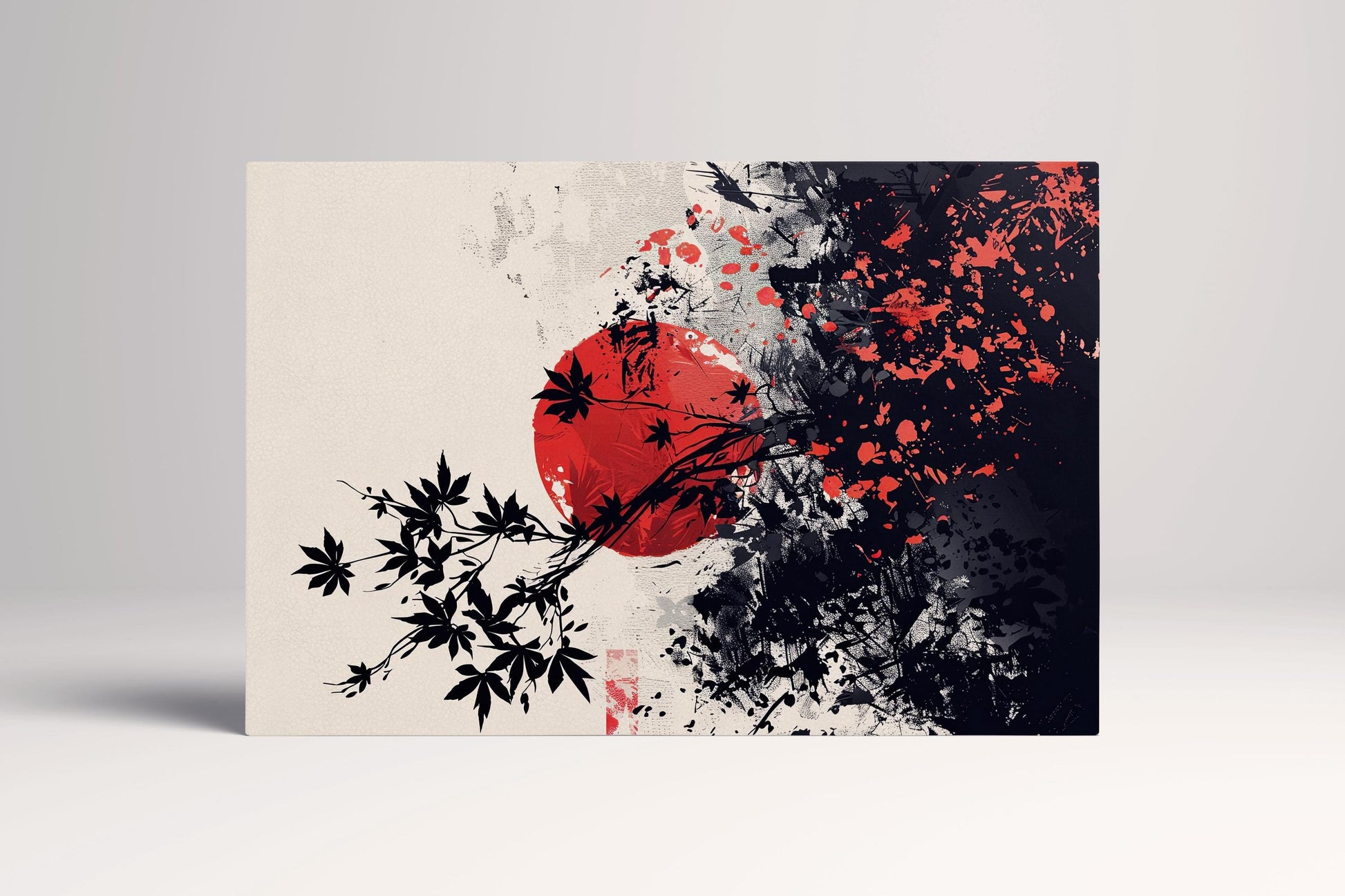 Chaos of the Rising Sun Japanese Ink Wall Art Eco Leather Canvas Print