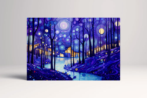 Starry Twilight Forest Van Gogh Inspired Wall Art Eco Leather Canvas Print