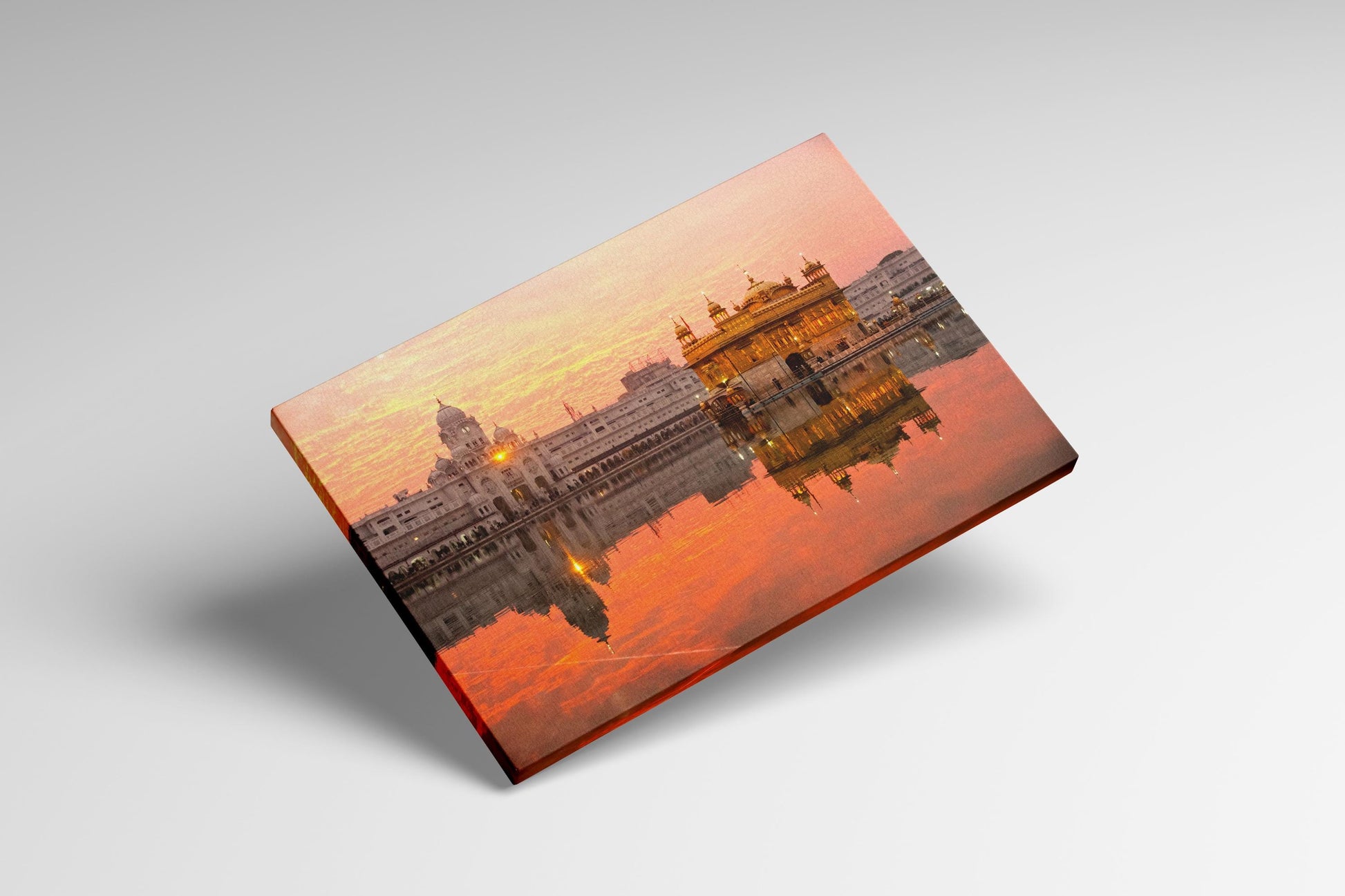 Golden Temple Sri Harmandir Sahib, Amritsar, Punjab, India at sunset canvas eco leather print Levitating
