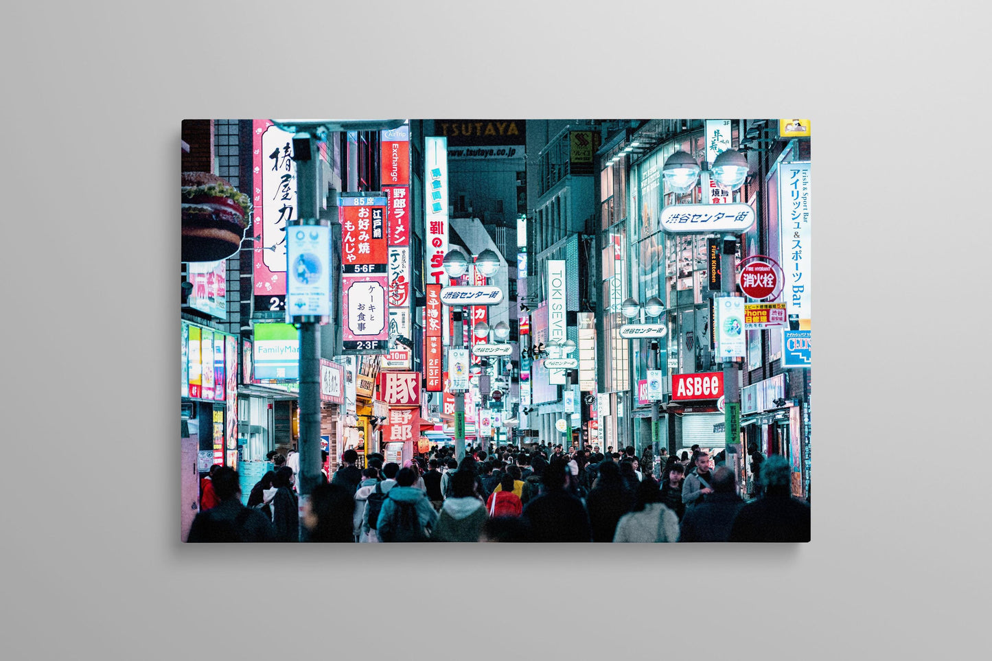 Tokyo Night Lights Shibuya Street Neon Glow Eco Leather Canvas Print Wall