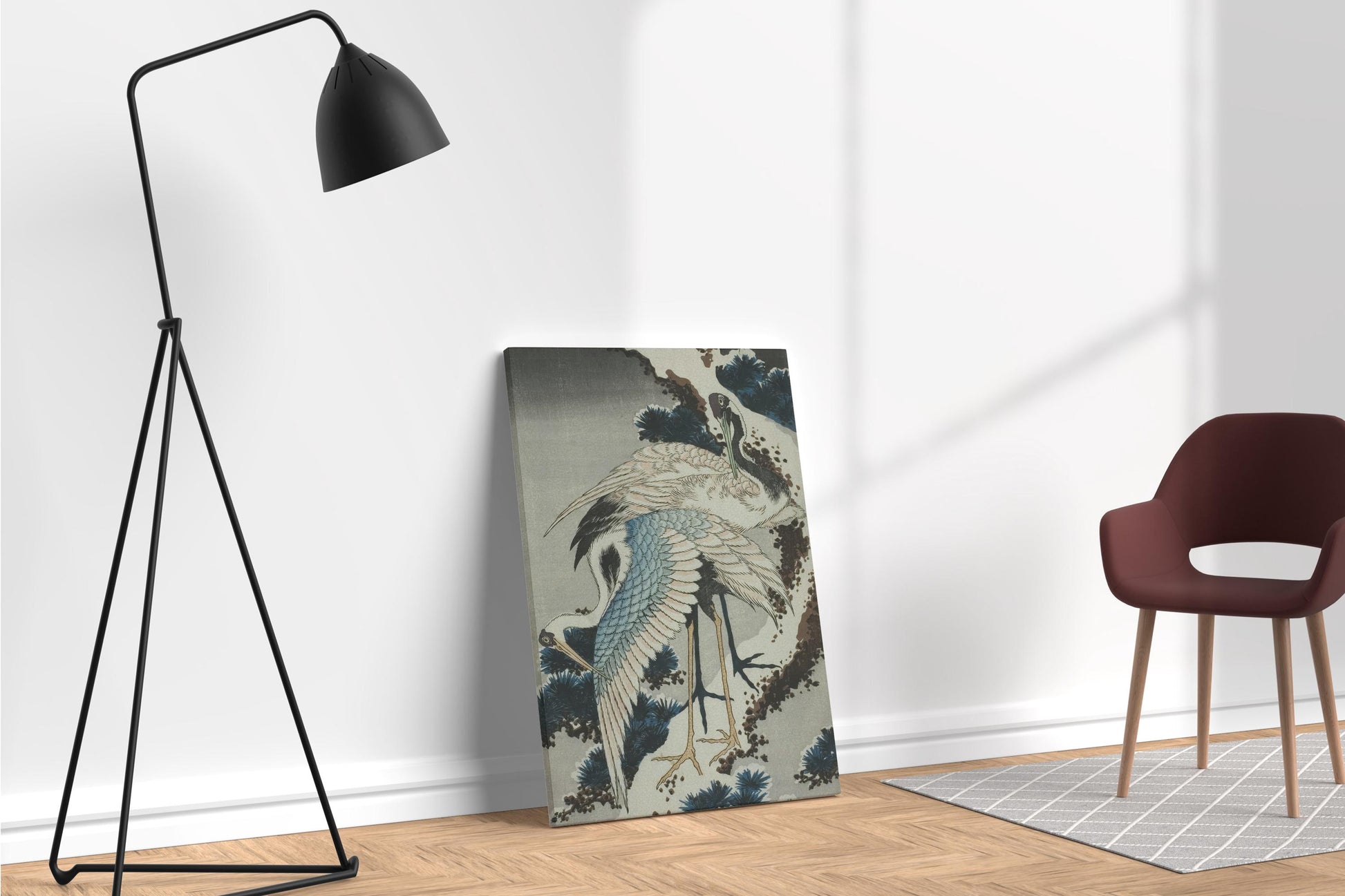 Cranes on Branch of Snow-covered Pine Katsushika Hokusai Japanese Art 1820 Canvas Wall Art Eco Leather Print Ambient
