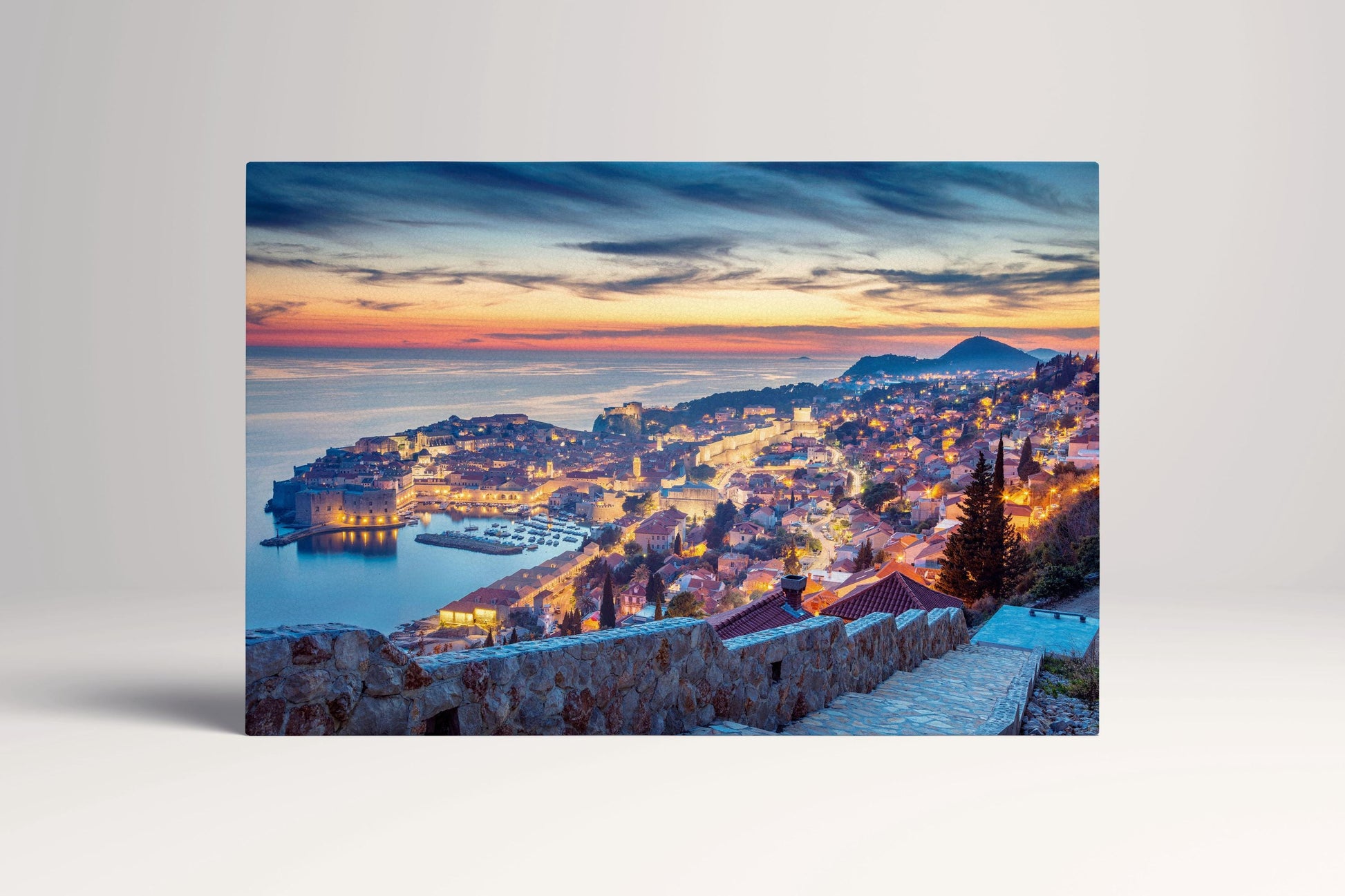 Dubrovnik at sunset canvas leather print