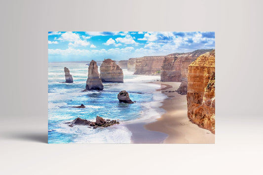 Twelve Apostles and Orange Cliffs Along the Great Ocean Road, Australia Framed Canvas Eco Leather Print