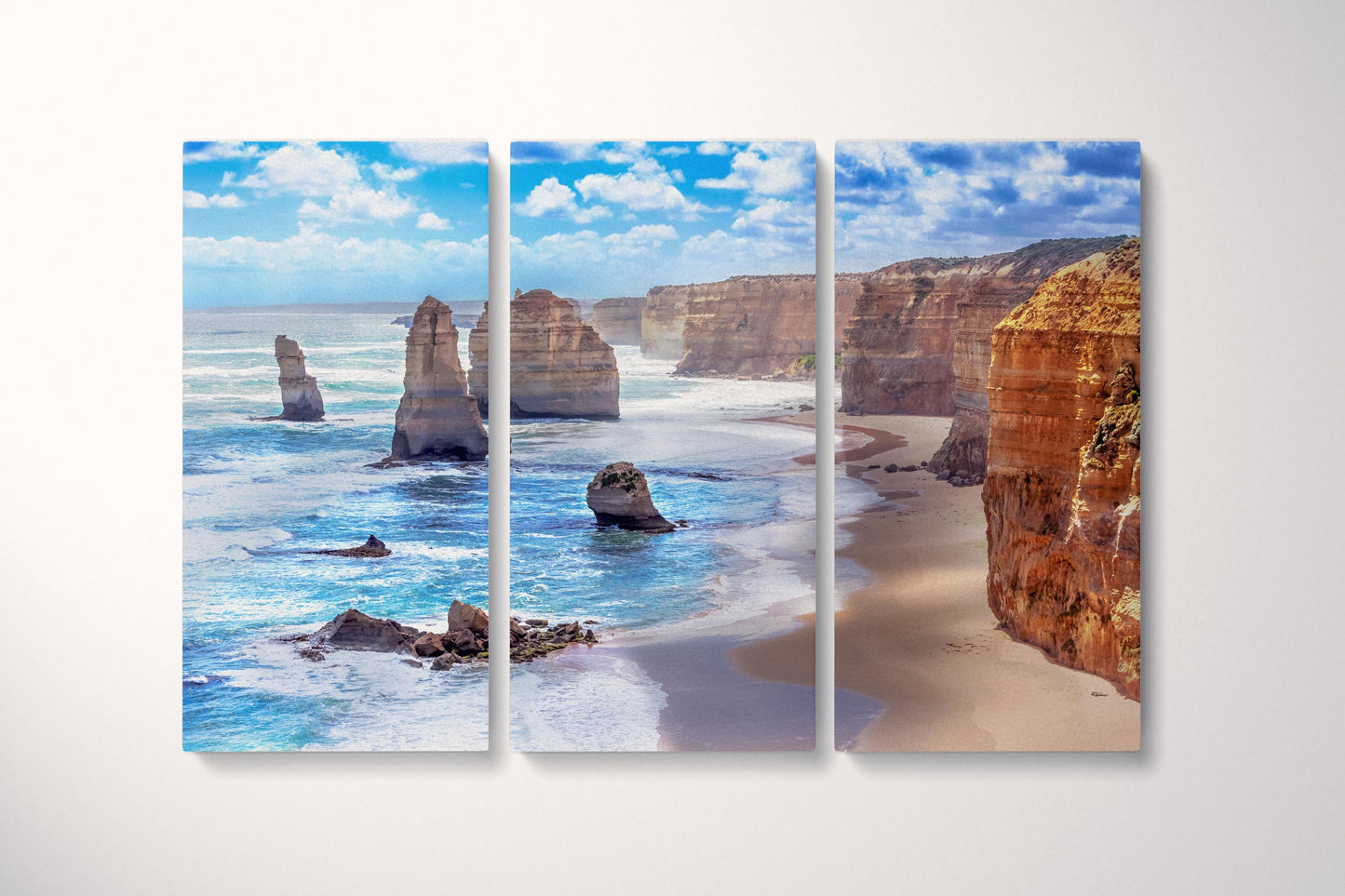 Twelve Apostles and Orange Cliffs Along the Great Ocean Road, Australia Framed Canvas Eco Leather Print Triptych