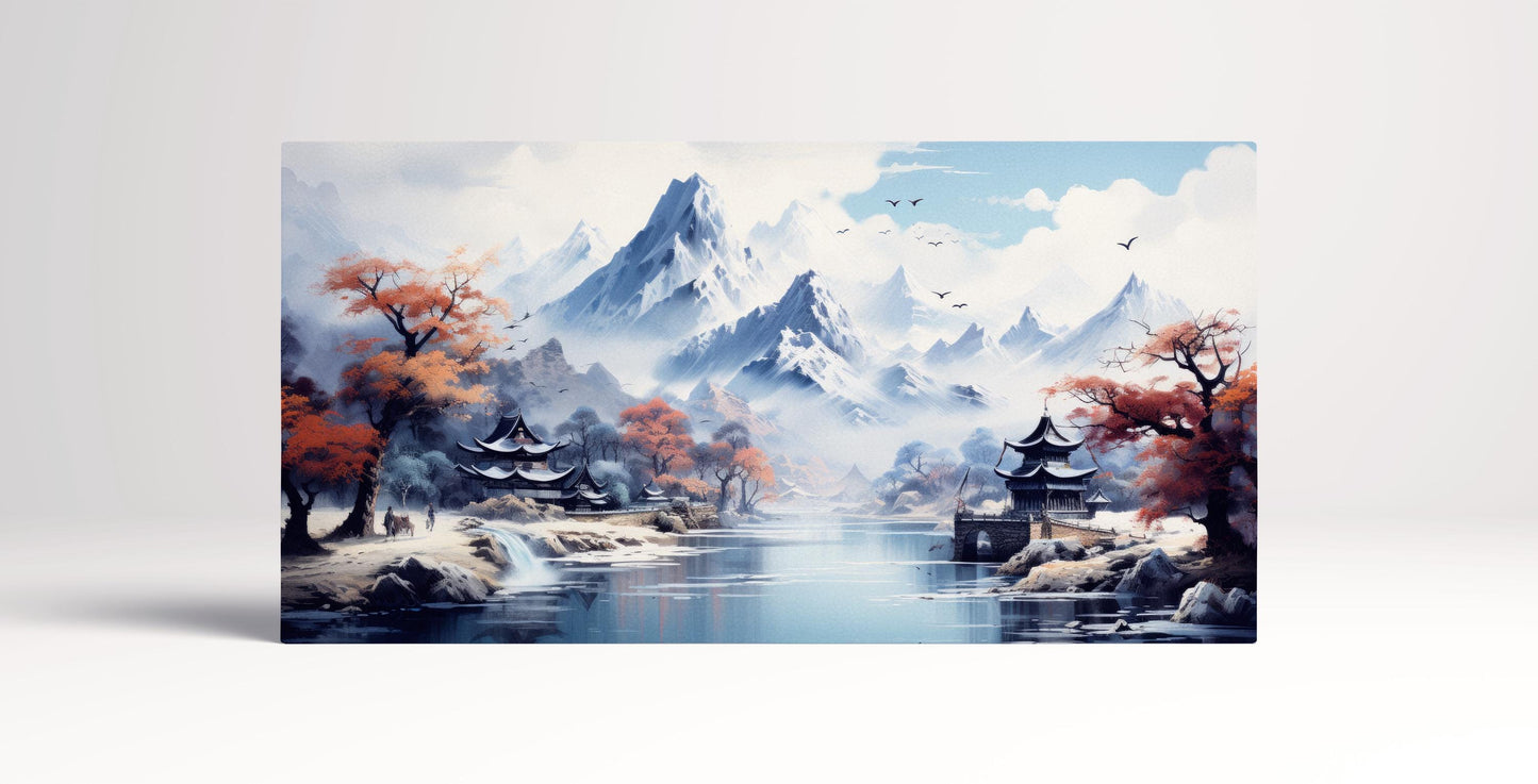 Anime Snow Mountain Japan Landscape Wall Art Home Decor Framed Canvas Print