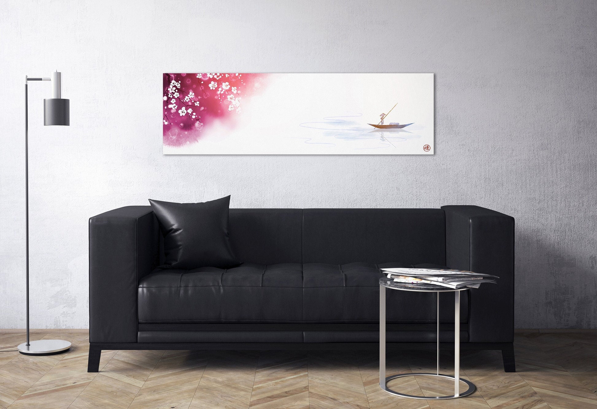 Japanese lake sakura cherry blossom artwork wall decor canvas print sofa