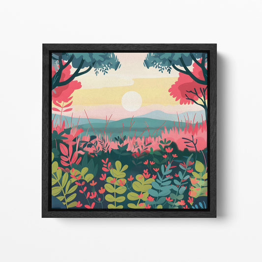 Boho Sunset Bliss Landscape Wall Art Canvas Eco Leather Print Black Frame