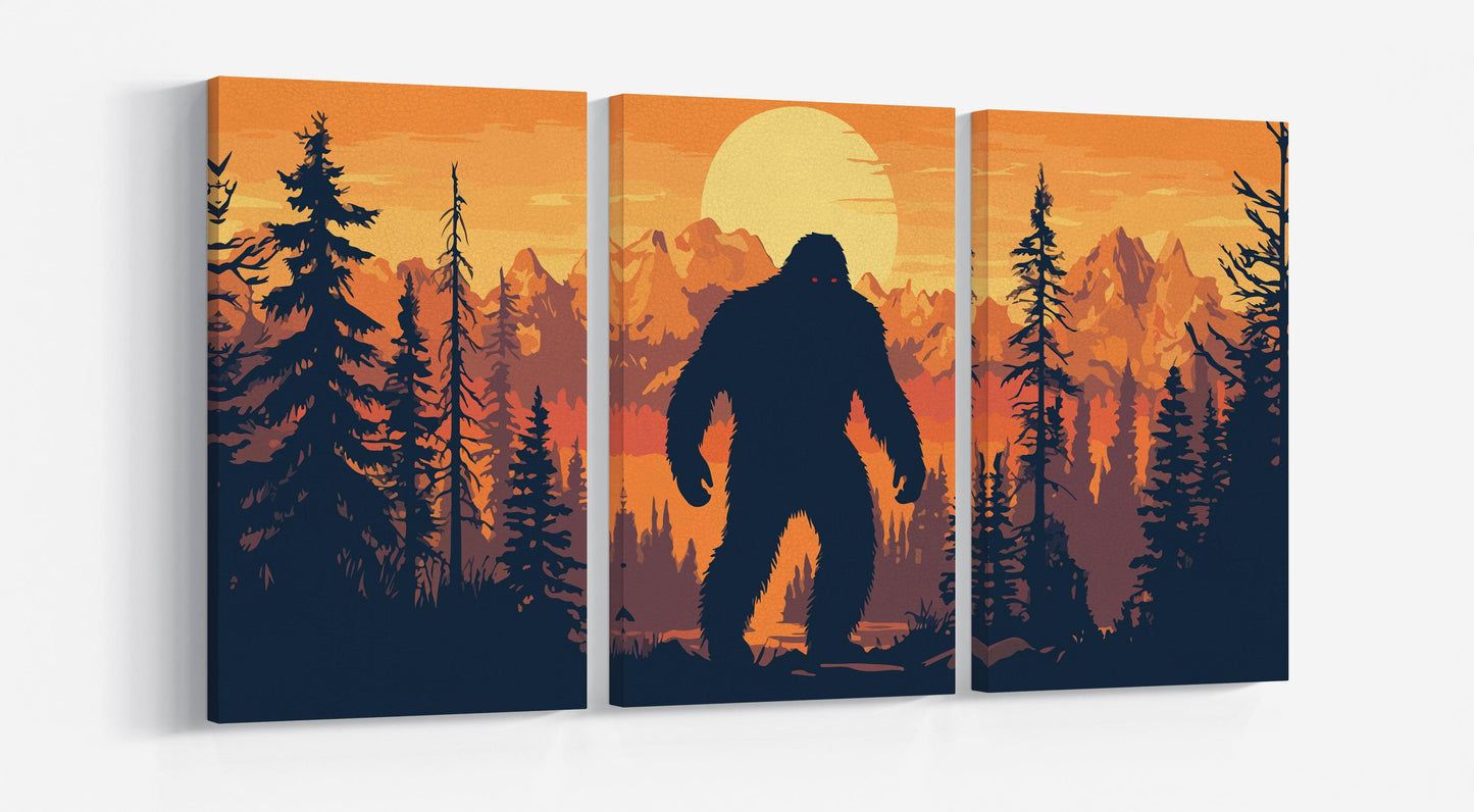 Bigfoot at Sunset Wall Art Canvas Eco Leather Print Triptych