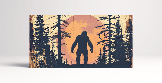 Bigfoot Silhouette in the Forest Wall Art Canvas Eco Leather Print