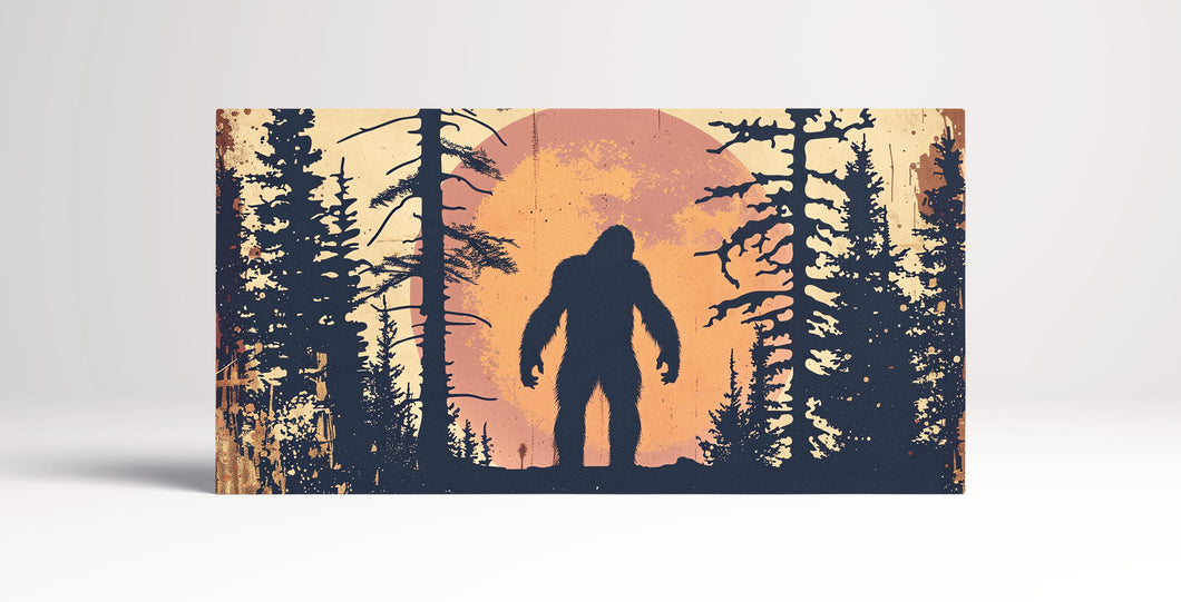Bigfoot Silhouette in the Forest Wall Art Canvas Eco Leather Print