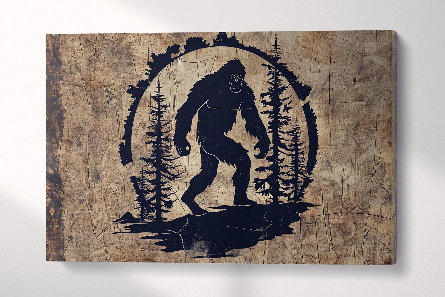 Legend of the Wild Bigfoot Silhouette Wall Art Eco Leather Canvas Print 3D