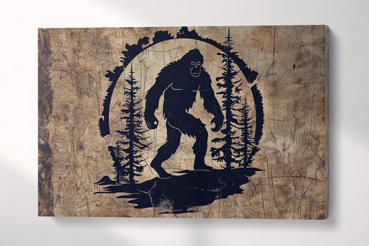 Legend of the Wild Bigfoot Silhouette Wall Art Eco Leather Canvas Print 3D