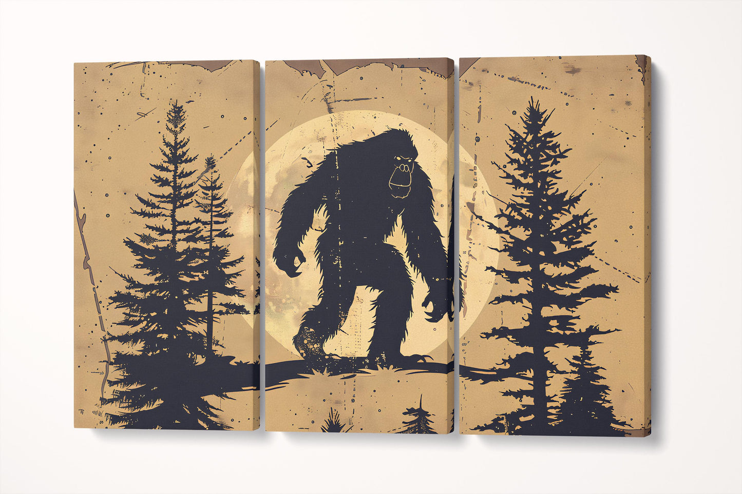 Moonlit Legend Bigfoot Forest Silhouette Wall Art Eco Leather Canvas Print Triptcyh 3D