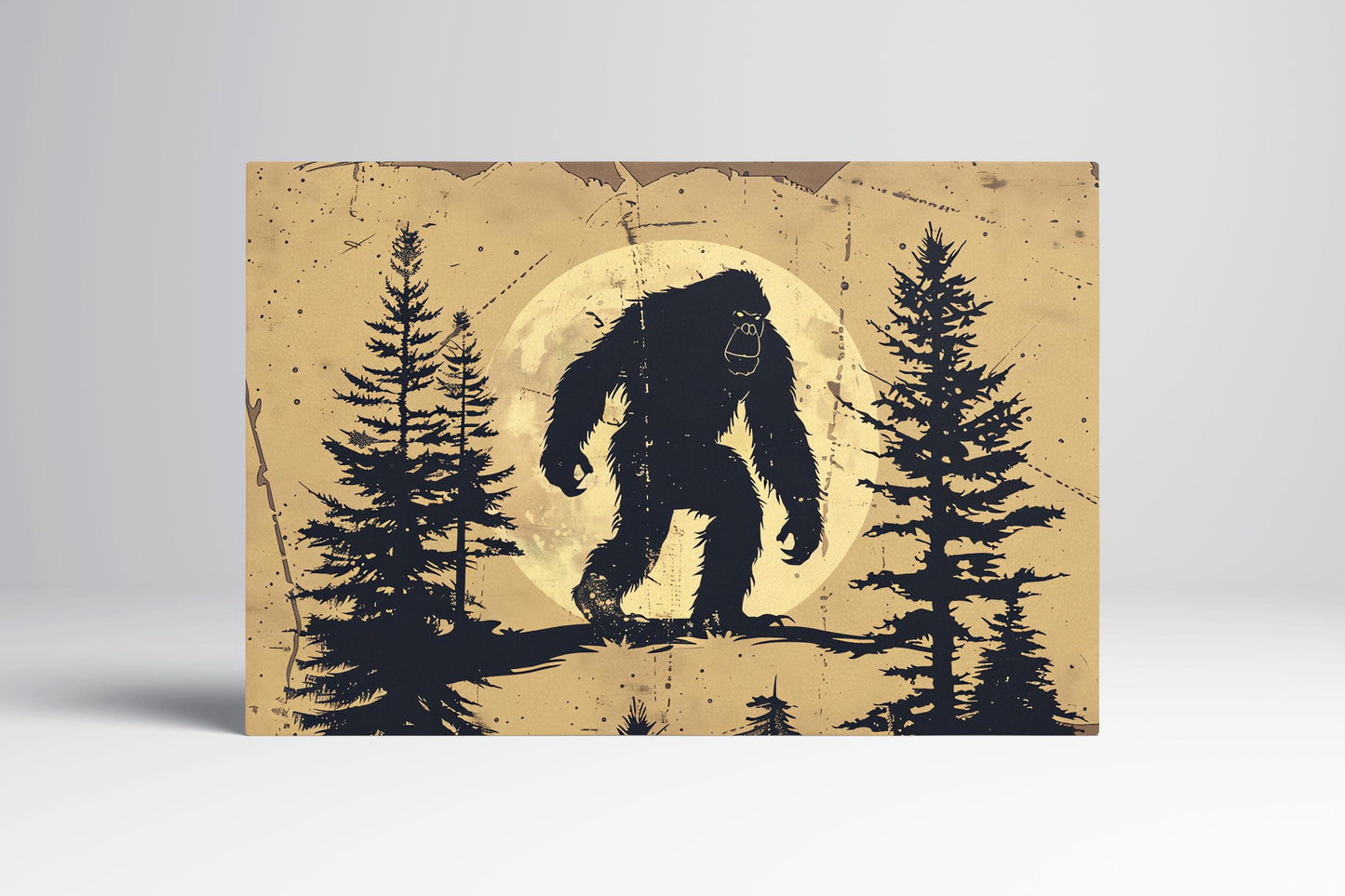 Moonlit Legend Bigfoot Forest Silhouette Wall Art Eco Leather Canvas Print