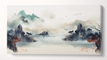 Charger l&#39;image dans la galerie, Misty Mountain Serenity Traditional Chinese Shan Shui Art Wall Art Eco Leather Canvas Print 3D
