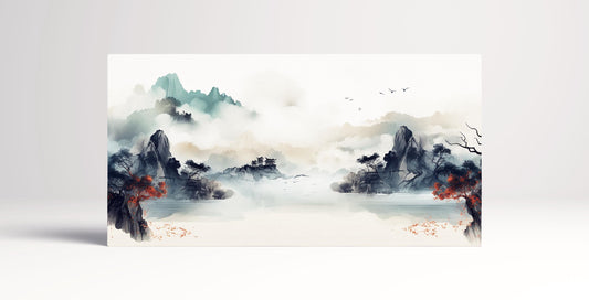 Misty Mountain Serenity Traditional Chinese Shan Shui Art Wall Art Eco Leather Canvas Print