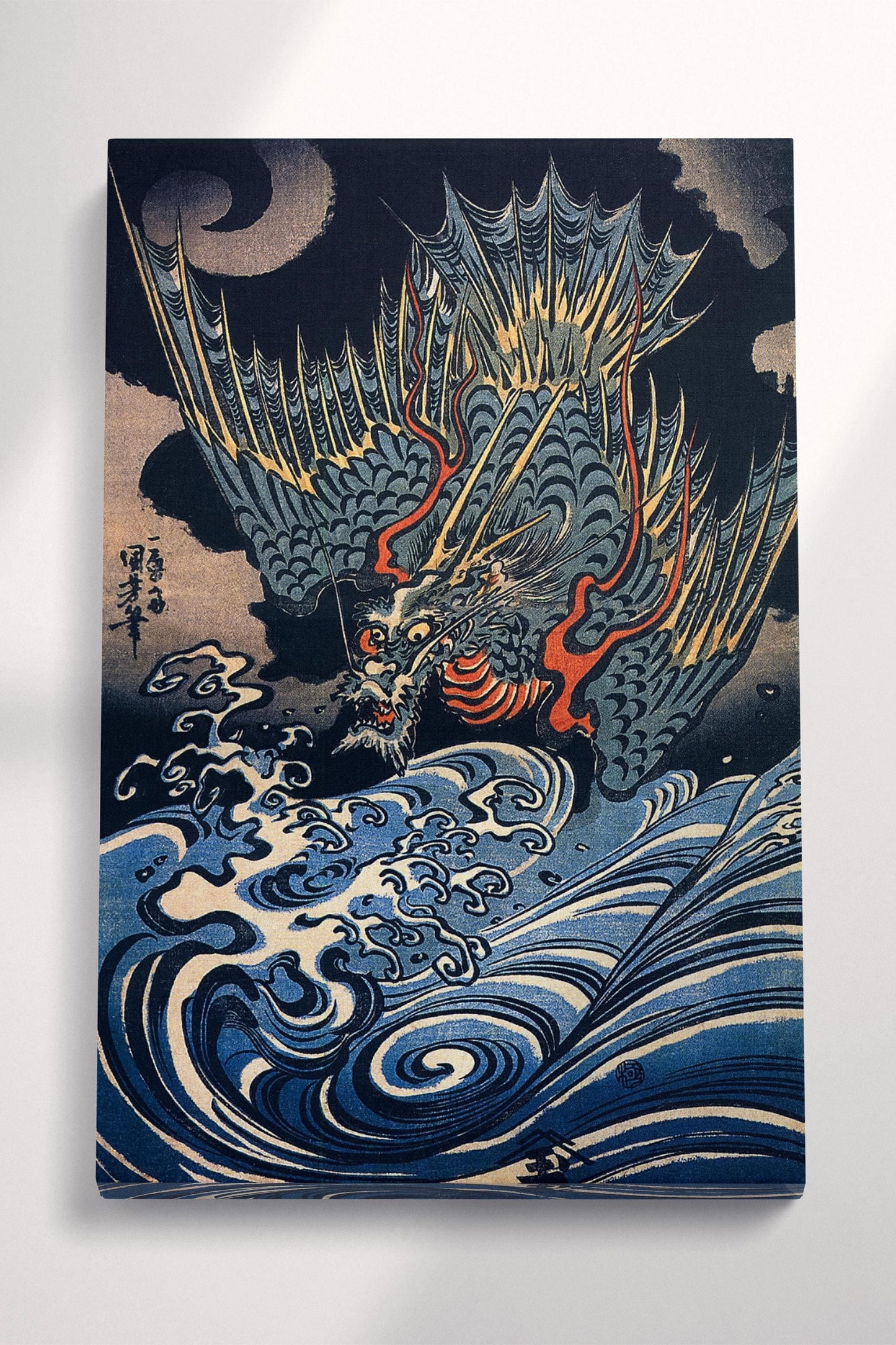 Dragon Rising Kuniyoshi Japanese Ukiyo-e Wall Art Eco Leather Reproduction Canvas Gallery Wrap