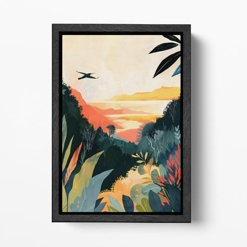 Tropical Horizon Modern Nature Wall Art Black Frame Eco Leather Print