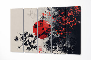 Chaos of the Rising Sun Japanese Ink Wall Art Eco Leather Canvas Print 5 Panels