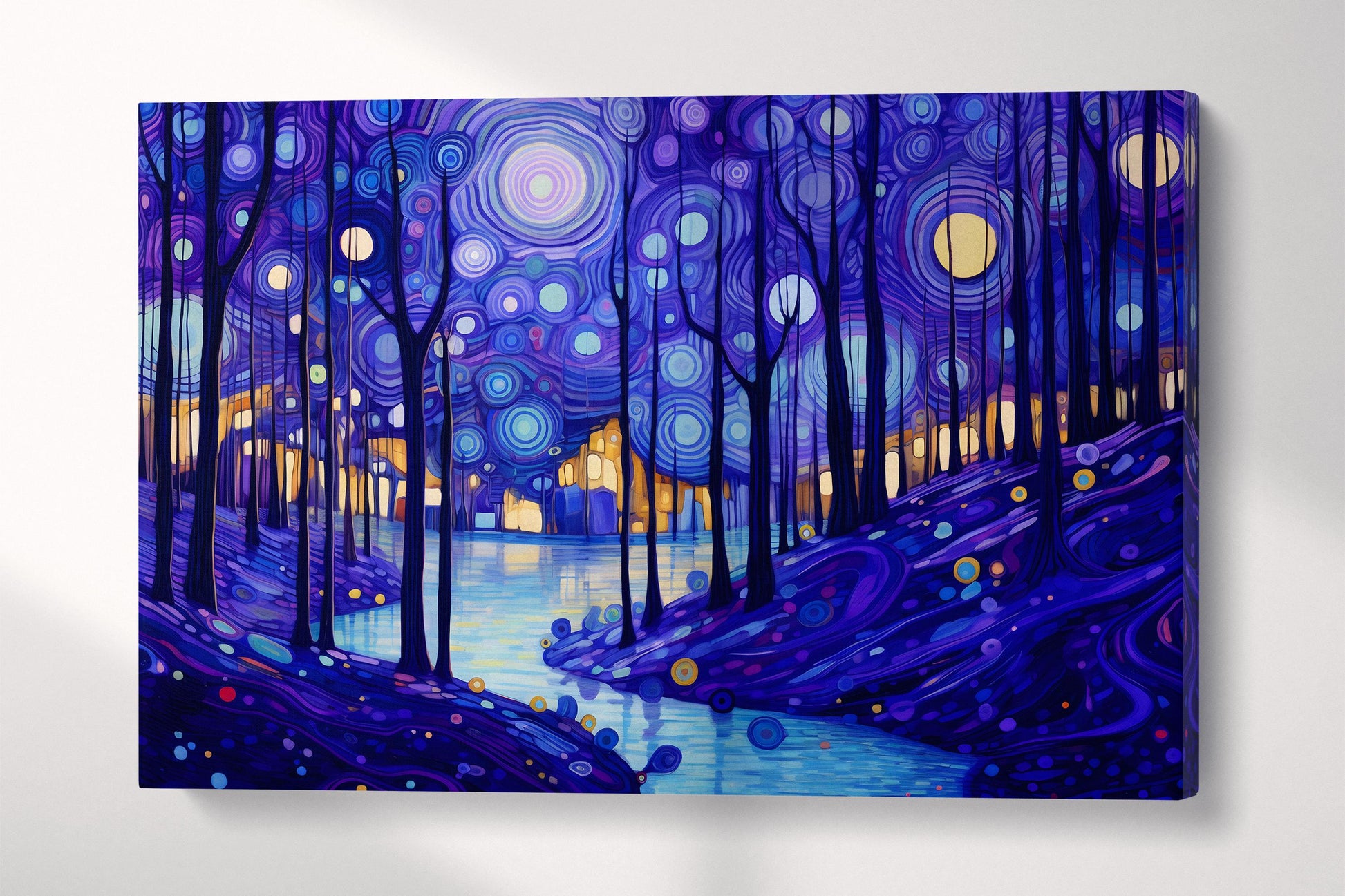 Starry Twilight Forest Van Gogh Inspired Wall Art Eco Leather Canvas Print 3D