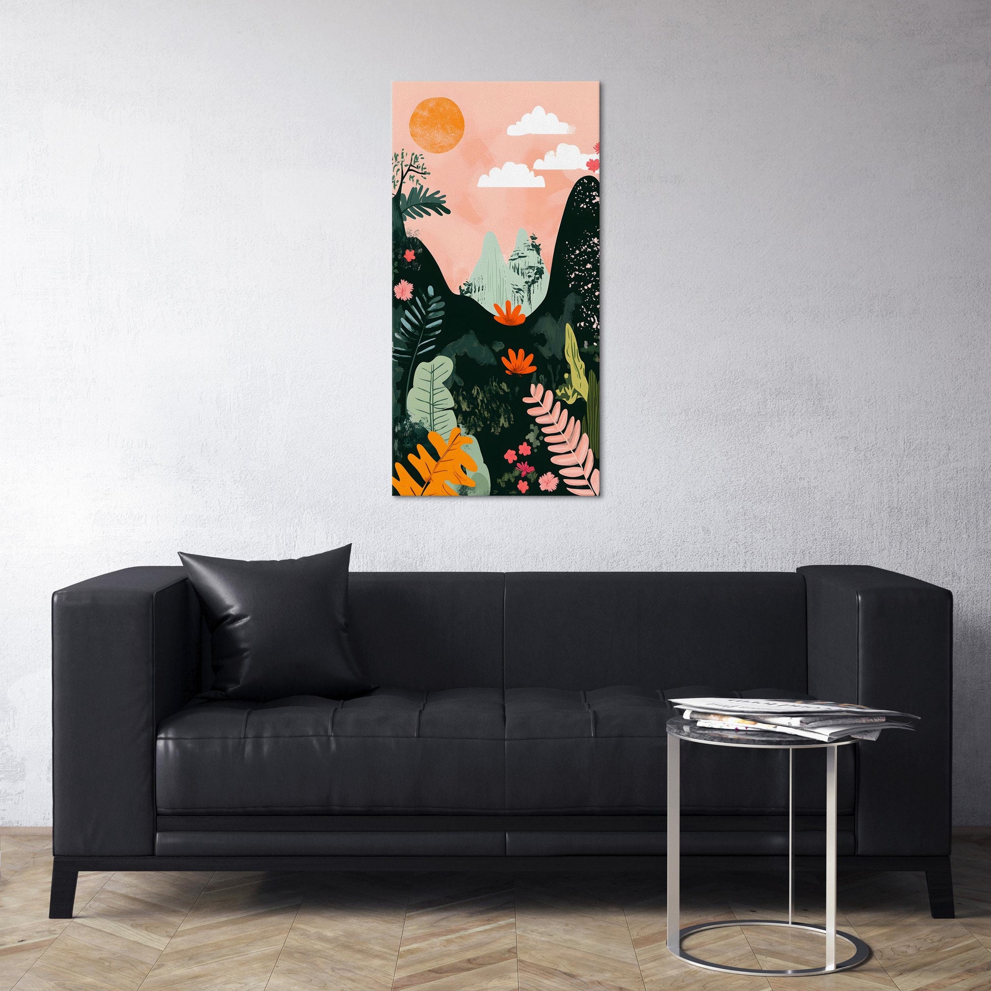 Colorful Landscape Abstract Mountain Sunset Wall Art Canvas Vegan Leather Print Ambient